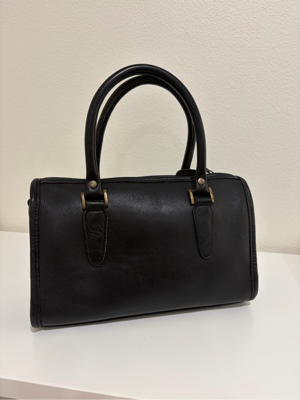 Pelle Studio Black Leather Zip-Top Handbag with Gold Hardware
